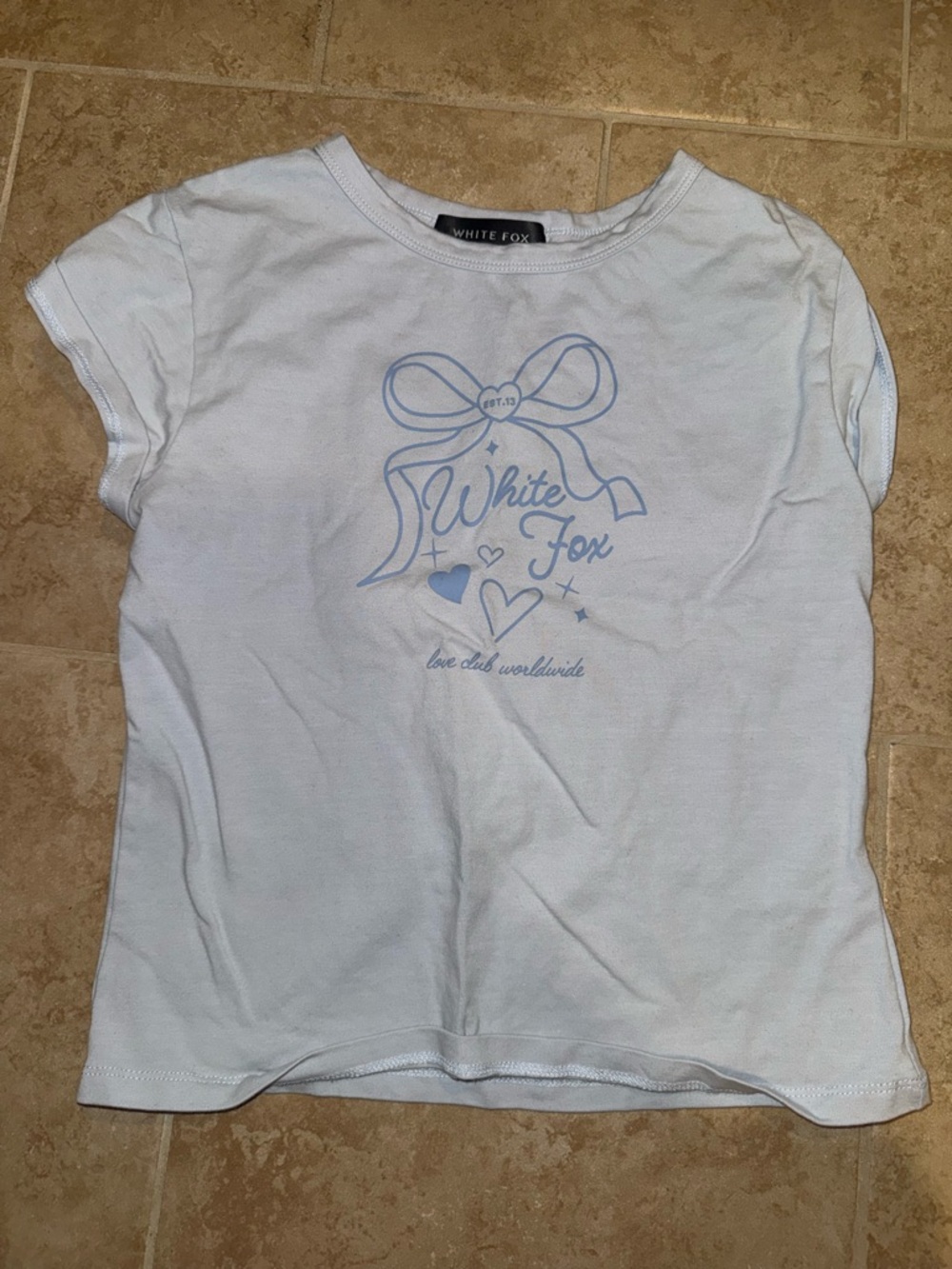Women's white fox Short Sleeve Tee - Light Blue Print